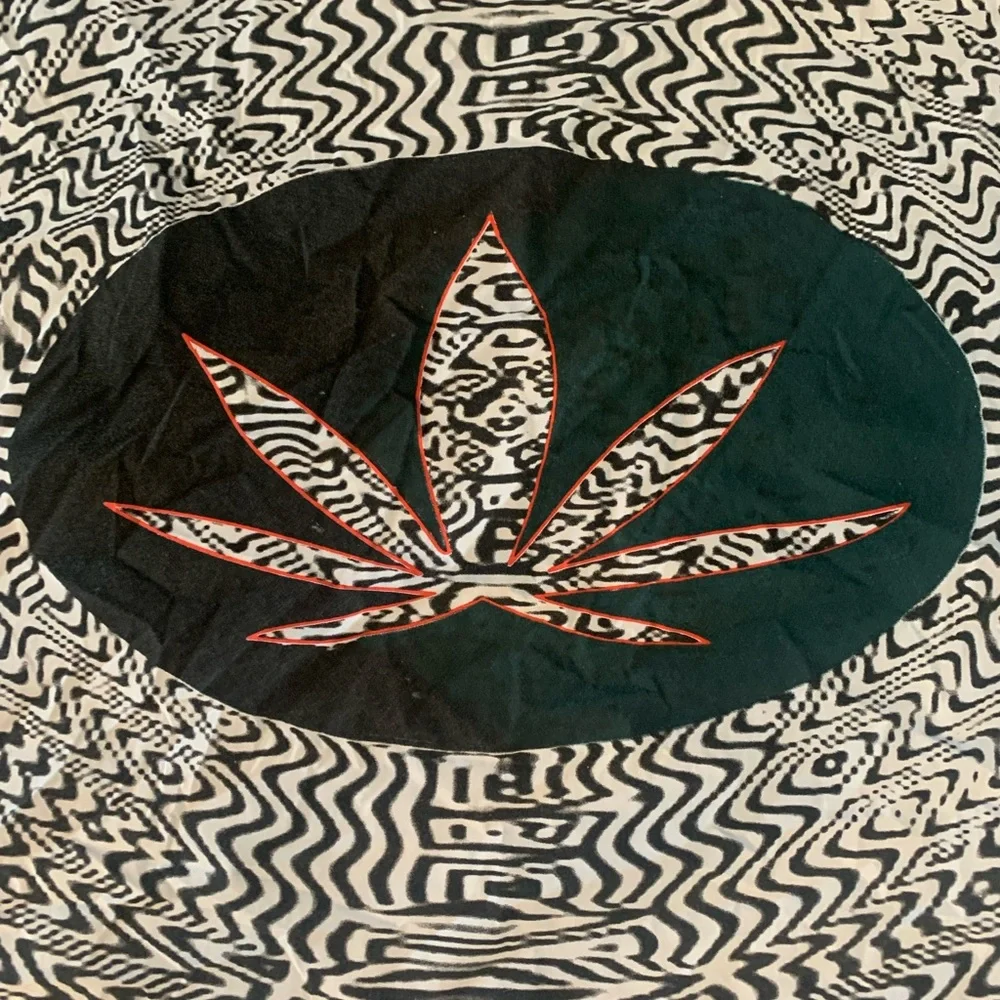 Vintage 2003 Psychedelic Cannabis Leaf Tapestry Op Art Charron Design